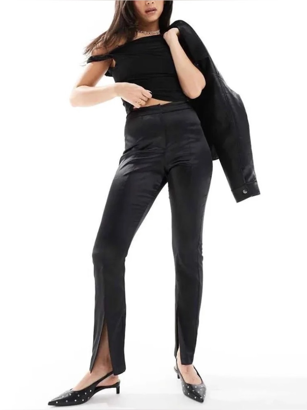 Miss Selfridge Black Split-Hem Skinny Pants